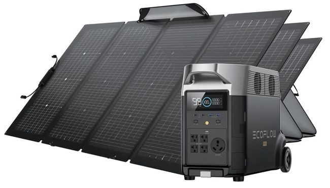 EcoFlow Delta Pro Portable Solar Generator Kit - With 3x 220 Watt Bifacial Solar Panels