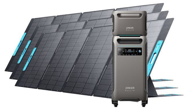 Anker SOLIX F3800 Portable Power Station with Expansion Battery and 3x 400W Foldable Solar Panels - 7680 Watt Hours