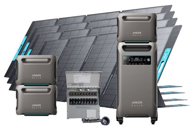 Anker SOLIX F3800 Portable Power Station with 3x Expansion Batteries, 4x 400W Foldable Solar Panels and Transfer Switch - 15.36 KWh