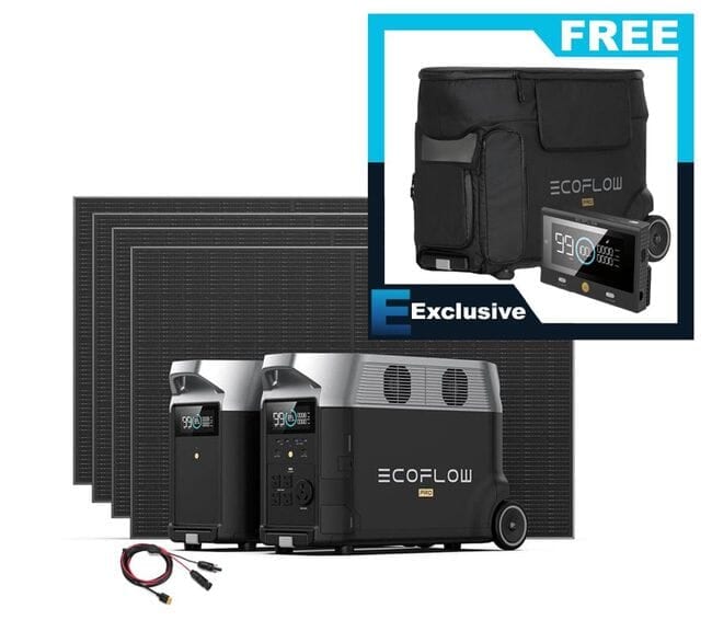 EcoFlow Delta Pro Power Station & Expansion Battery Kit with 4x 400 Watt Rigid Solar Panels - Free Remote and Bag