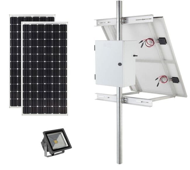 Earthtech Products Solar Sign & Landscape Light Kit - 1 Light (6000 Lumens), 2 - 100W Solar Panels, 1 - 140 Ah Battery - 8 Hour Run Time
