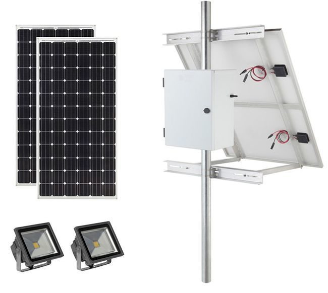 Earthtech Products Solar Sign & Landscape Light Kit - 2 Lights (7200 Lumens Total), 2 - 360W Solar Panels, (4) 85 Ah Batteries - 14 Hour Run Time
