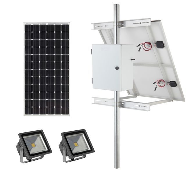 Earthtech Products Solar Sign & Landscape Light Kit - 2 Lights (2400 Lumens Total), 1 - 100W Solar Panel, 55 Ah Battery - 8 Hour Run Time