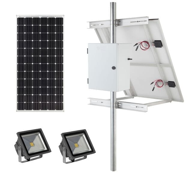 Earthtech Products Solar Sign & Landscape Light Kit - 2 Lights (4800 Lumens Total), 300W Solar Panel, (2) 105 Ah Batteries - 14 Hour Run Time