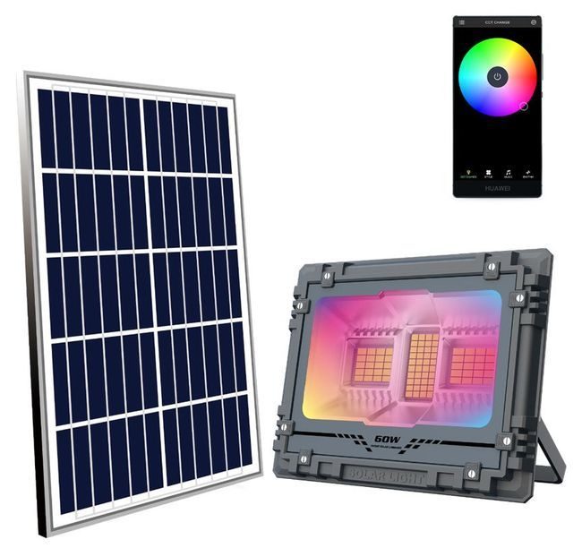 Solar RGB Flood Light - Constant and Flashing Operation Features - Audio Sync