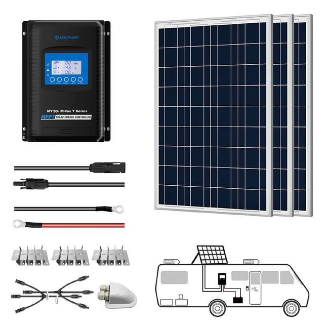 ACO Power 300W 12V Solar RV Kit - 30A MPPT Charge Controller
