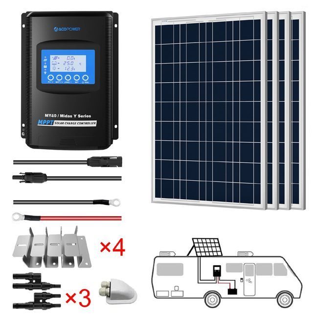 ACO Power 400W 12V Solar RV Kit - 40A MPPT Charge Controller
