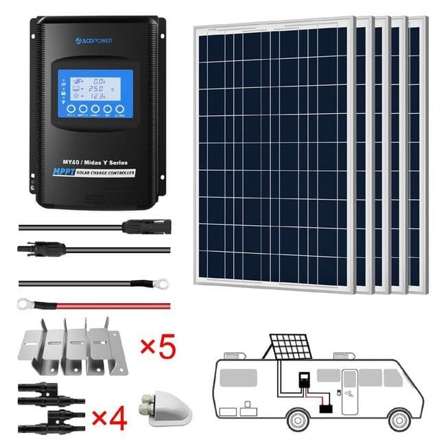 ACO Power 500W 12V Solar RV Kit - 40A MPPT Charge Controller
