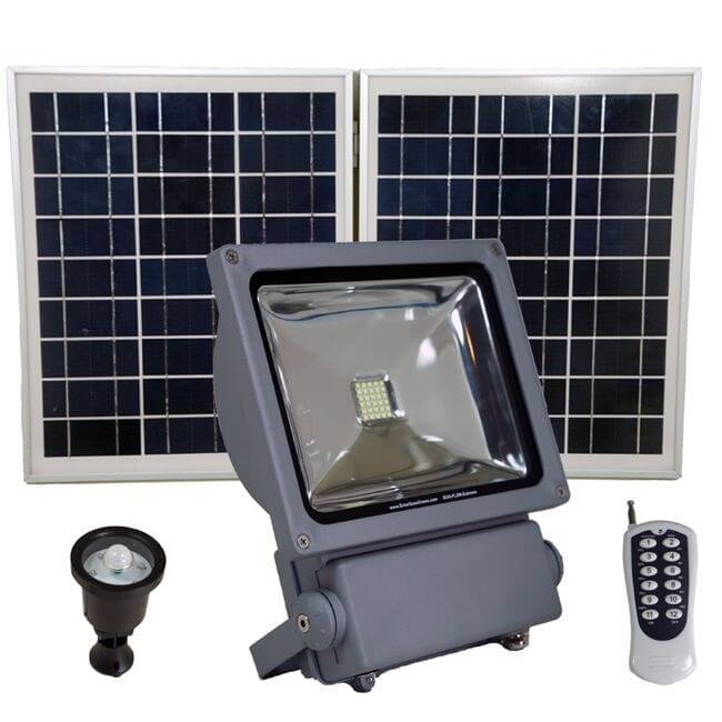 FL5W LED Solar Flood Light with Remote Control, SMD LED, Lithium Ion Battery and PIR Motion Features