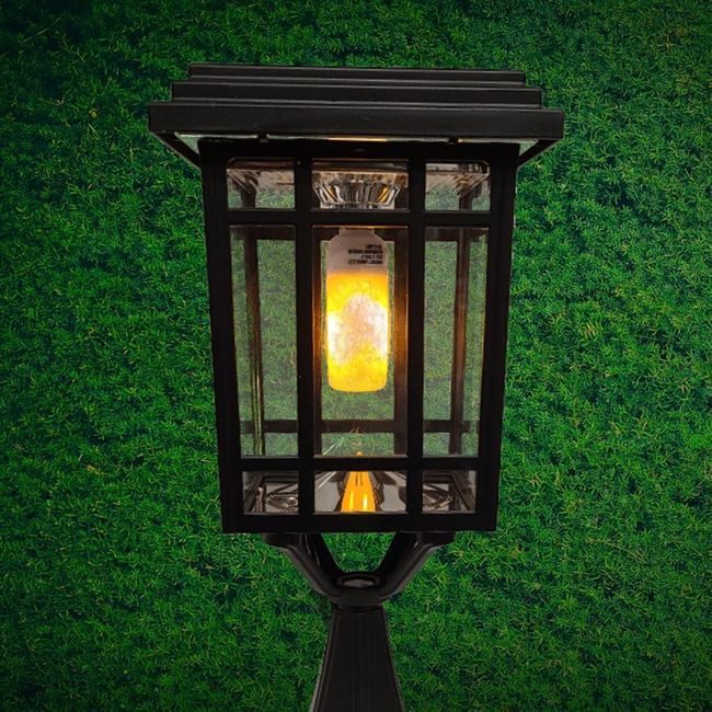 Flicker Flame Prairie Bulb Solar Lamp Post Light in Black