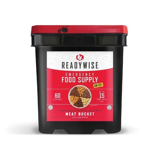 Ready Wise 60 Serving Freeze Dried Meat Bucket + 20 Servings of Rice
