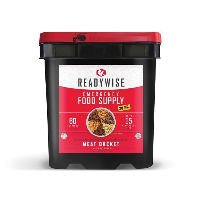 Ready Wise 60 Serving Freeze Dried Meat Bucket + 20 Servings of Rice