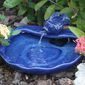 Spouting Small Koi Solar Fountain with Ceramic Glazed Blue Finish