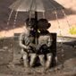 Umbrella Solar Fountain - Boy and Girl Reading on Bench
