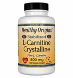 Healthy Origins Stabilized L-Carnitine Crystalline 500mg 180 Veggie Licaps (Soy-Free, Gluten Free & NON-GMO)