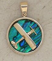 14K Gold Biplane Pendant on Sea Opal 14K Gold Biplane Pendant on Sea Opal