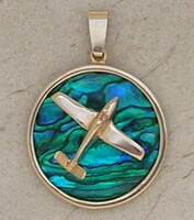Gold Bonanza V-Tail Airplane Pendant Sea Opal Jewelry Gold Bonanza V-Tail Airplane Pendant Sea Opal Jewelry