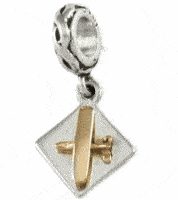 Gold & Silver Airplane Charm Bead - Cessna Style