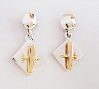 Gold & Silver Diamond Dangle Aviation Earrings - High Wing