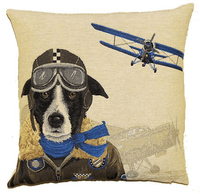 Pilot Dog Throw Pillow Cover | Blue