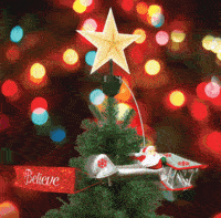 Santa's Animated Lit Airplane Tree Topper