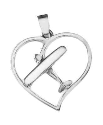 Silver Cessna Style Heart Pendant with Necklace 