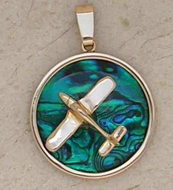 Gold Piper Style Airplane Pendant Sea Opal Jewelry
