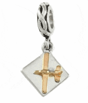 Gold & Silver Airplane Charm Bead - Piper Style
