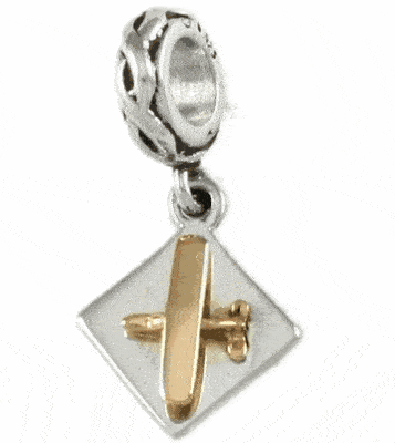 Gold & Silver Airplane Charm Bead - Cessna Style