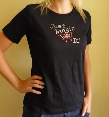 Just Wingin' It Women's Biplane T-Shirt with Bling <font color=red>Super Sale</font color>