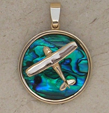 Gold Cessna Style Airplane Pendant Sea Opal Jewelry