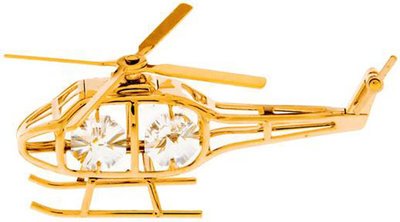 Gold Plated Helicopter Ornament with Crystals 