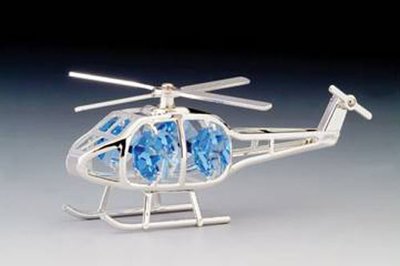 Silver Plated Helicopter Ornament with Crystals