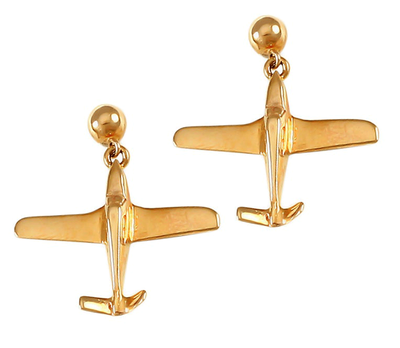 14k Gold Bonanza V-Tail Airplane Earrings