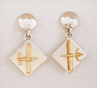 Gold & Silver Diamond Dangle Aviation Earrings | Low Wing 