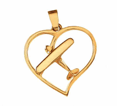Gold Cessna Style Airplane Heart Pendant Jewelry 