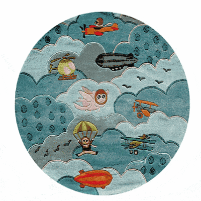 Kid's Airplane Rug - Round