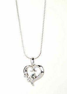 Delta Sigma Pi Sterling Silver Heart Pendant with Swarovski Clear Crystal