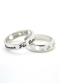 Gamma Phi Beta Sterling Silver Ring with Hearts and Cubic Zirconias