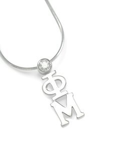Phi Mu Sterling Silver Lavaliere Pendant with Swarovski Clear Crystal