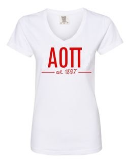 Alpha Omicron Pi Comfort Colors Custom V-Neck T-Shirt
