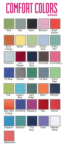Chouinard Comfort Colors Color Chart
