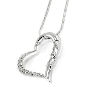 Alpha Phi Omega Sterling Silver Heart Pendant with lab created diamonds