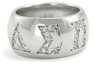 Delta Sigma Pi Sterling Silver Ring with Pave Cubic Zirconia Greek Letters