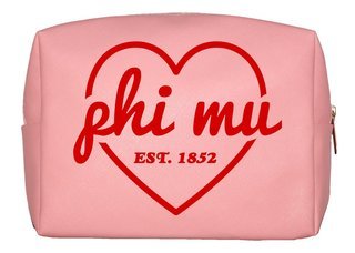Phi Mu Pink with Red Heart Makeup Bag