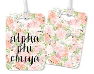 Alpha Phi Omega Personalized Pink Floral Luggage Tag