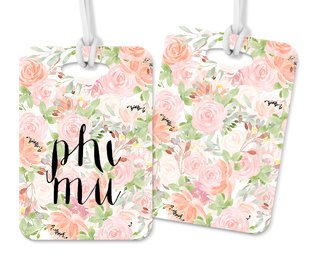 Phi Mu Personalized Pink Floral Luggage Tag