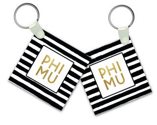 Phi Mu Striped Gold Keychain