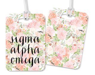 Sigma Alpha Omega Personalized Pink Floral Luggage Tag