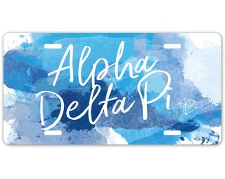 Alpha Delta Pi Watercolor Script License Plate